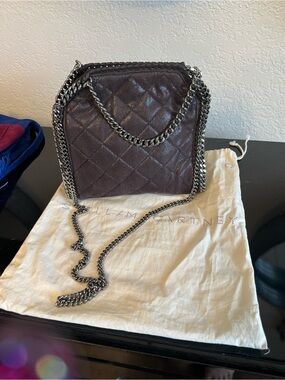 Stella McCartney Quilted Dark Brown Crossbody with Silver Chain Falabella Shaggy